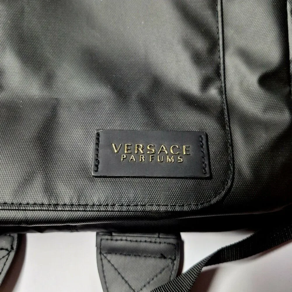 VERSACE Parfums Convertible Rider Backpack Shoulder Tote Bag Black Gold NWOT